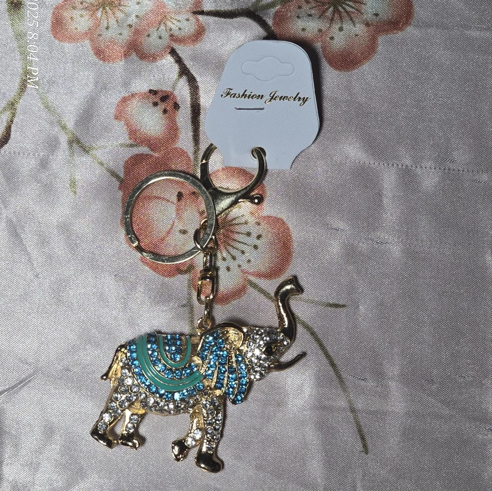 Fashion Jewelry Gold and Teal Elephant Key Holder
